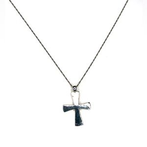 Retired James Avery Hammered Cross Pendant Necklace